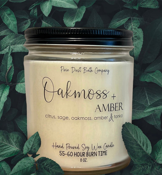 Oakmoss + Amber Soy Candle - Pixie Dust Bath Company